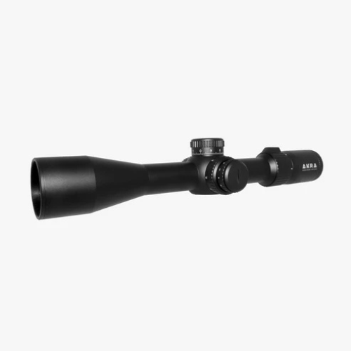 AKRA GENESIS 4-16x44 FFP MRAD lightweight hunting and rimfire riflescope full view on white background.