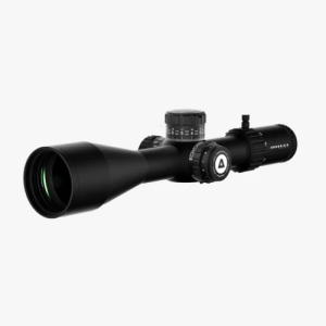AKRA GENESIS X 5-25x56 FFP MOA long-range precision riflescope angled front profile on white background.