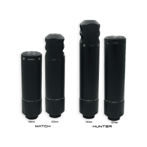 APW Warbird silencer comparison showing Match and Hunter models with standard and brake end caps