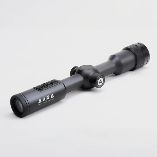 Rear view of the AKRA VISION X 3–9x35mm thermal riflescope highlighting the fast-focus eyepiece, control buttons, and branding.