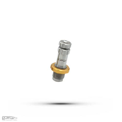 APW Universal Mandrel Body Die standing upright with integrated gold lock ring on a plain white background